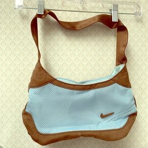 NIKE Small Shoulder Purse, Pale Blue and Brown